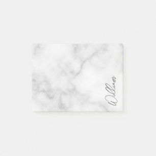 White Marble Modern Script Personalised Name Post-it Notes