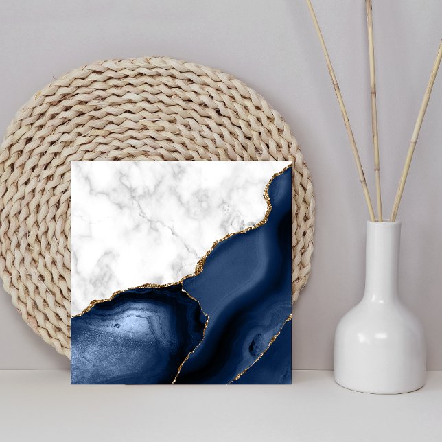 White Marble Navy Blue Agate Gold Glitter Tile (Creator Uploaded)