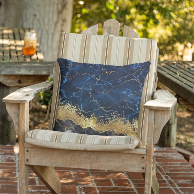 White Marble Navy Blue Gold Agate Cushion (Chair)