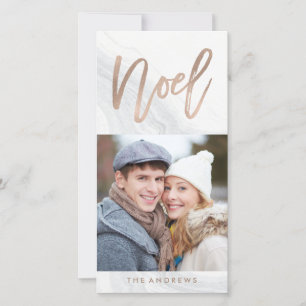 White Marble Noel   Holiday Photo Card in Bronze