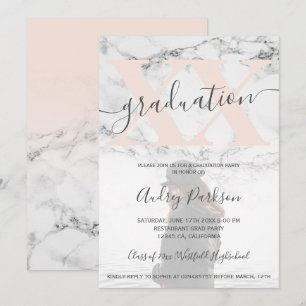 White marble ombre blush pink graduation photo invitation