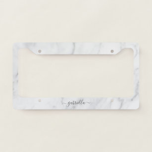 White Marble Pattern Boho Chic Name Licence Plate Frame