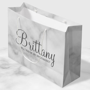 White Marble Personalised Bridesmaid Proposal Large Gift Bag