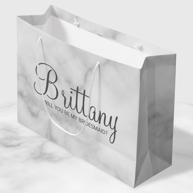 White Marble Personalised Bridesmaid Proposal Large Gift Bag (Creator Uploaded)