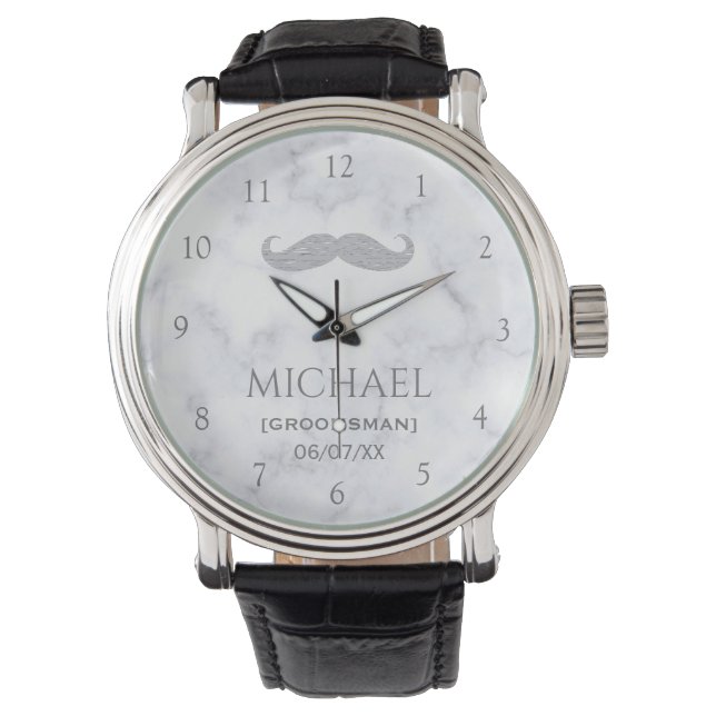 White Marble Personalised Groomsman  Watch (Front)