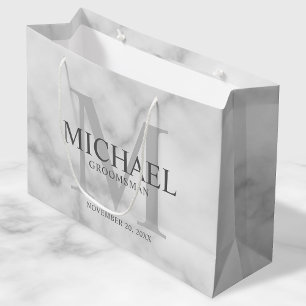 White Marble Personalised Groomsmen Large Gift Bag