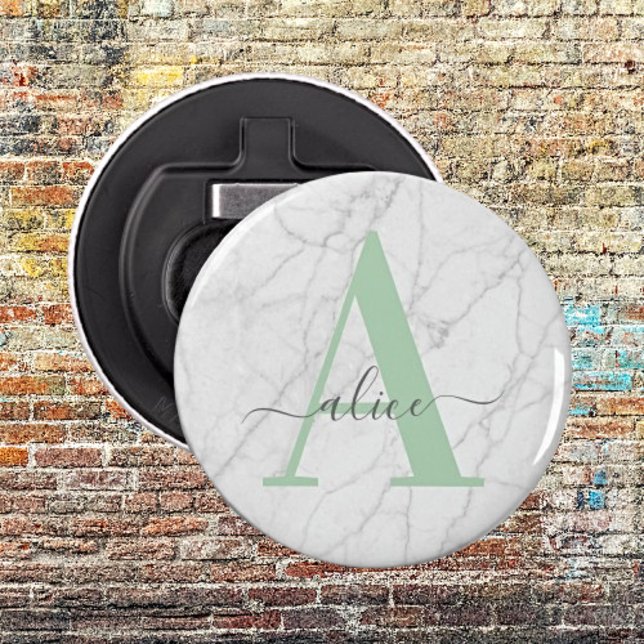 White Marble Personalised Modern Monogram Bottle Opener (Creator Uploaded)