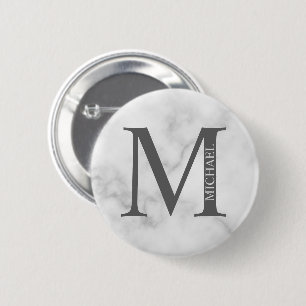 White Marble Personalised Monogram and Name 6 Cm Round Badge