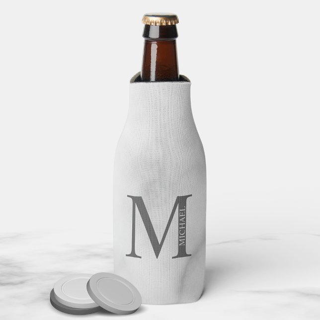 White Marble Personalised Monogram and Name Bottle Cooler (Creator Uploaded)