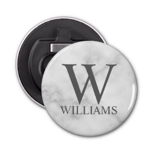 White Marble Personalised Monogram and Name Bottle Opener