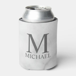 White Marble Personalised Monogram and Name Can Cooler