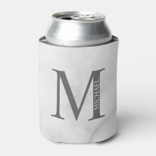 White Marble Personalised Monogram and Name Can Cooler
