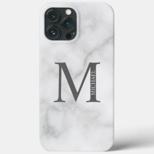 White Marble Personalised Monogram and Name iPhone 13 Pro Max Case