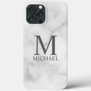 White Marble Personalised Monogram and Name  iPhone 13 Pro Max Case