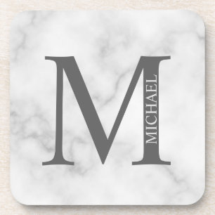 White Marble Personalised Monogram and Name Coaster