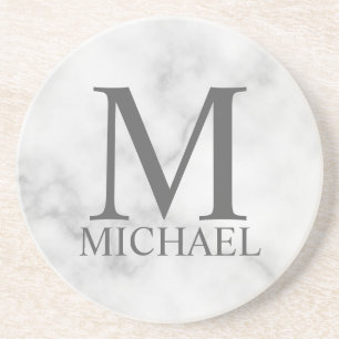 White Marble Personalised Monogram and Name Coaster