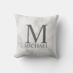 White Marble Personalised Monogram and Name  Cushion