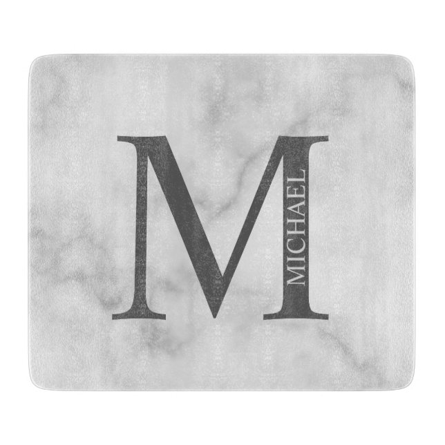 White Marble Personalised Monogram and Name Cutting Board (Front)