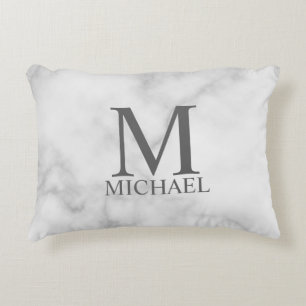 White Marble Personalised Monogram and Name Decorative Cushion