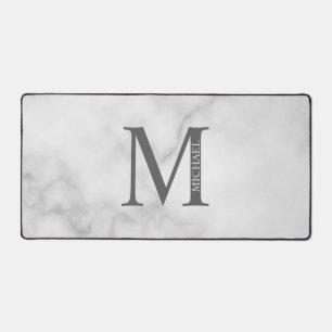 White Marble Personalised Monogram and Name Desk Mat