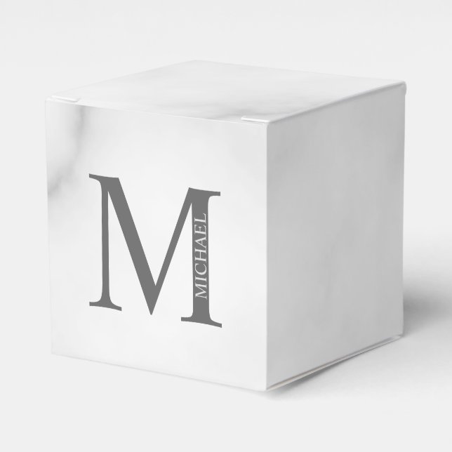 White Marble Personalised Monogram and Name Favour Box (Front Side)