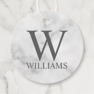 White Marble Personalised Monogram and Name Favour Tags