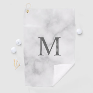 White Marble Personalised Monogram and Name Golf Towel