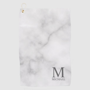 White Marble Personalised Monogram and Name Golf Towel