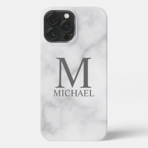 White Marble Personalised Monogram and Name iPhone 13 Pro Max Case