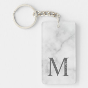 White Marble Personalised Monogram and Name Key Ring