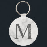 White Marble Personalised Monogram and Name Key Ring<br><div class="desc">Personalised Monogram and Name Gift features personalised monogram and name in classic serif font style. Perfect as father's day gifts for dad, gifts for groomsmen and for any special occasions. Please note: The marble details are simulated in the artwork. No actual marble will be used in the making of this...</div>