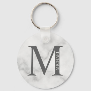 White Marble Personalised Monogram and Name Key Ring