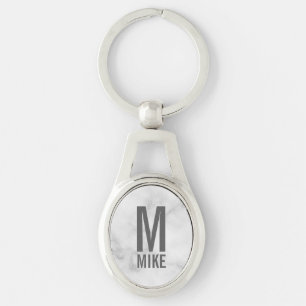 White Marble Personalised Monogram and Name Key Ring