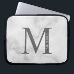 White Marble Personalised Monogram and Name Laptop Sleeve<br><div class="desc">Personalised Monogram and Name Gifts
featuring personalised monogram and name in classic serif font style.</div>