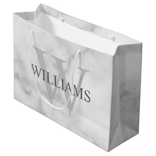 White Marble Personalised Monogram and Name Large Gift Bag