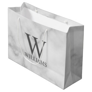 White Marble Personalised Monogram and Name Large Gift Bag