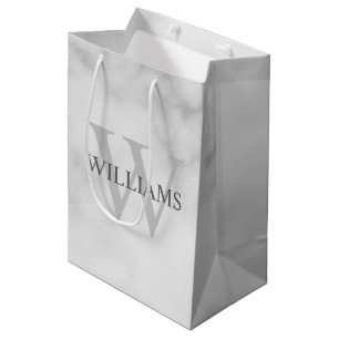 White Marble Personalised Monogram and Name Medium Gift Bag