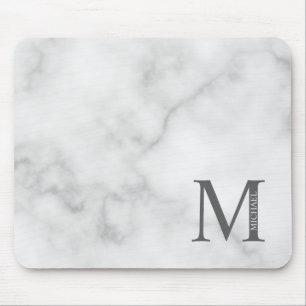 White Marble Personalised Monogram and Name Mouse Pad