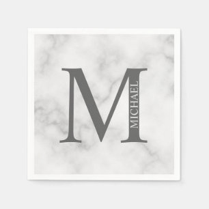 White Marble Personalised Monogram and Name Napkin