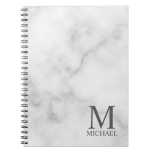 White Marble Personalised Monogram and Name Notebook