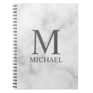 White Marble Personalised Monogram and Name Notebook