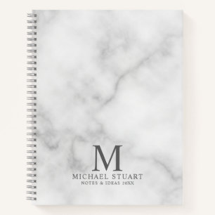 White Marble Personalised Monogram and Name Notebook