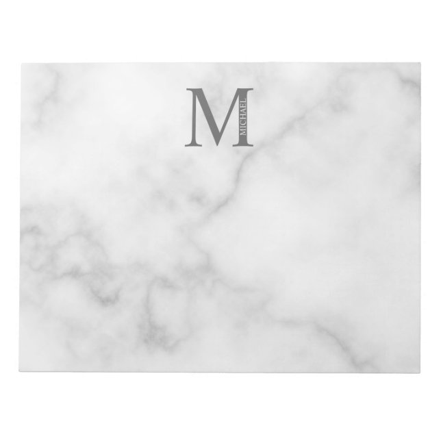 White Marble Personalised Monogram and Name Notepad (Front)