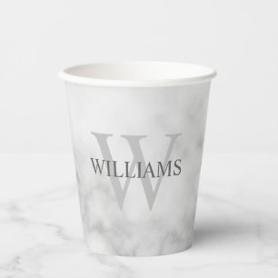 White Marble Personalised Monogram and Name Paper Cups