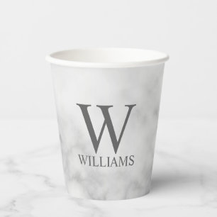White Marble Personalised Monogram and Name Paper Cups