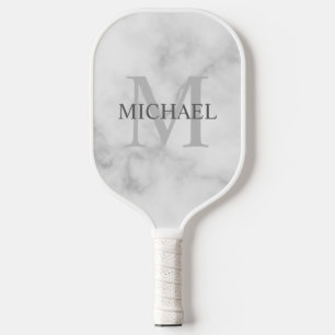 White Marble Personalised Monogram and Name Pickleball Paddle