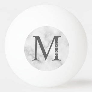 White Marble Personalised Monogram and Name Ping Pong Ball