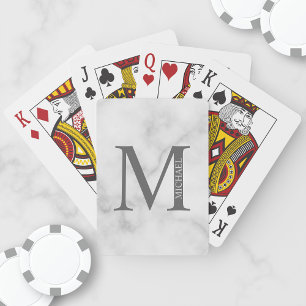 White Marble Personalised Monogram and Name Playing Cards