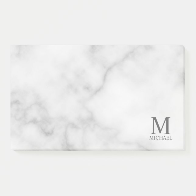White Marble Personalised Monogram and Name Post-it Notes (Front)