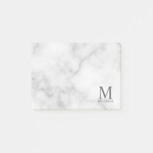 White Marble Personalised Monogram and Name Post-it Notes